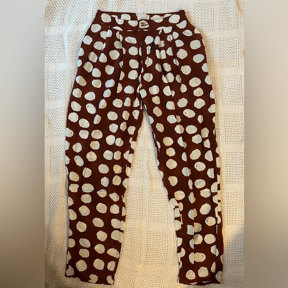 Urban Outfitters polka dot trousers in maroon and cream - size 0